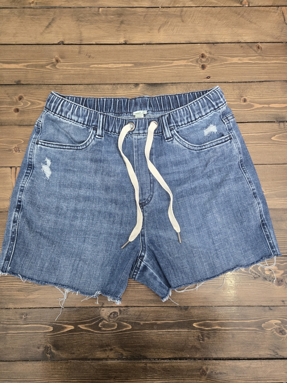 Womens aerie Washed Blue Stretch Denim Drawstring Shorts Size Small